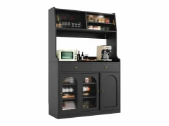 Merax Aparador alto de cocina - 120 x 40 x 180 cm - con estantes regulables + 2 cajones + 3 puertas + LED - MDF + PB -