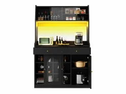 Merax Aparador alto de cocina - 120 x 40 x 180 cm - con estantes regulables + 2 cajones + 3 puertas + LED - MDF + PB -