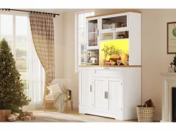 Online Aparador alto de cocina - 104 x 40 x 180 cm - con LEDs + 4 puertas + 1 cajón + estante - MDF + metal - Aparador De Cocina