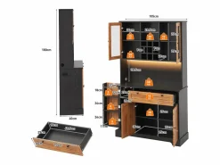 Best Merax Aparador alto de cocina - 105 x 40 x 180 cm - con cajón + 5 puertas + estantes + LED + enchufes - MDF - natural Color natural claro