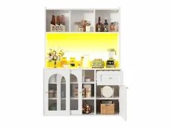 Outlet Merax Aparador alto de cocina - 120 x 35 x 167 cm - con estantes regulables + 3 puertas + 1 cajón + LED - MDF + PB - Blanco