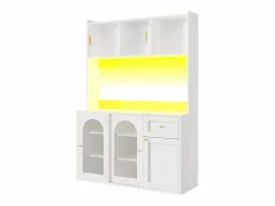 Outlet Merax Aparador alto de cocina - 120 x 35 x 167 cm - con estantes regulables + 3 puertas + 1 cajón + LED - MDF + PB - Blanco