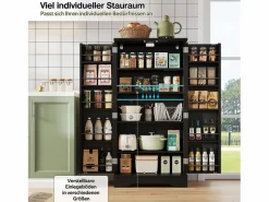 New Merax Aparador alto de cocina - 60 x 40 x 120 cm - con LED + 2 puertas con estantes regulables y baldas en la puerta - MDF - Negro