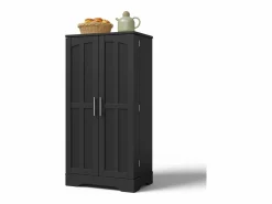 New Merax Aparador alto de cocina - 60 x 40 x 120 cm - con LED + 2 puertas con estantes regulables y baldas en la puerta - MDF - Negro