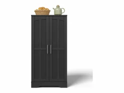 New Merax Aparador alto de cocina - 60 x 40 x 120 cm - con LED + 2 puertas con estantes regulables y baldas en la puerta - MDF - Negro