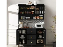Merax Aparador alto de cocina - 140 x 40 x 190 cm - con 3 cajones + 5 puertas + estantes - MDF -