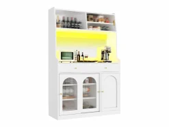Outlet Merax Aparador alto de cocina - 120 x 40 x 180 cm - con estantes regulables + 2 cajones + 3 puertas + LED - MDF + PB - Blanco