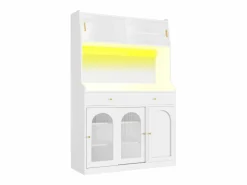 Outlet Merax Aparador alto de cocina - 120 x 40 x 180 cm - con estantes regulables + 2 cajones + 3 puertas + LED - MDF + PB - Blanco