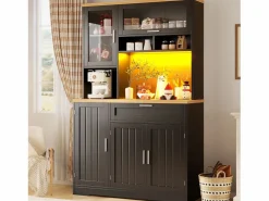 Merax Aparador alto de cocina - 104 x 40 x 180 cm - con LEDs + 4 puertas + 1 cajón + estante - MDF + metal -