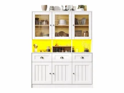 Discount Merax Aparador alto de cocina - 140 x 40 x 175 cm - con puertas + LED + 3 cajones - MDF - Blanco