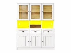 Discount Merax Aparador alto de cocina - 140 x 40 x 175 cm - con puertas + LED + 3 cajones - MDF - Blanco