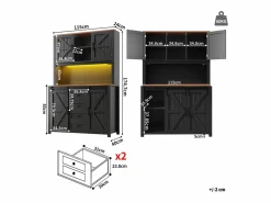 Discount Aparador alto de cocina - 115 x 40 x 174,7 cm - con puertas correderas + cajones + LED - MDF + metal - Aparador De Cocina