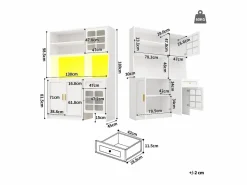 Merax Aparador alto de cocina - 130 x 45 x 180 cm - con puertas de cristal + LEDs + cajón + estante - MDF -