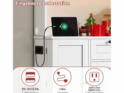 Merax Aparador alto de cocina - 105 x 40 x 180 cm - con cajón + 5 puertas + estantes + LED + enchufes - MDF -