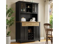 Discount Aparador alto de cocina con 4 puertas + 3 cajones + estante + luces LED - 106 x 40 x 179,5 cm - MDF - Aparador De Cocina