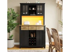 Discount Aparador alto de cocina con 4 puertas + 3 cajones + estante + luces LED - 106 x 40 x 179,5 cm - MDF - Aparador De Cocina
