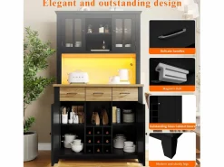 Discount Aparador alto de cocina con 4 puertas + 3 cajones + estante + luces LED - 106 x 40 x 179,5 cm - MDF - Aparador De Cocina