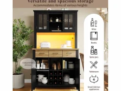 Discount Aparador alto de cocina con 4 puertas + 3 cajones + estante + luces LED - 106 x 40 x 179,5 cm - MDF - Aparador De Cocina