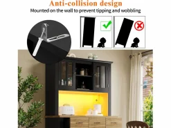 Discount Aparador alto de cocina con 4 puertas + 3 cajones + estante + luces LED - 106 x 40 x 179,5 cm - MDF - Aparador De Cocina