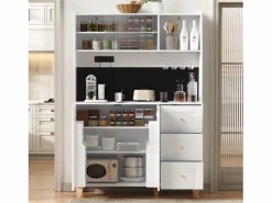 Sale Merax Aparador alto de cocina con zócalos y tablero perforado - 120 x 40 x 184 cm - con puertas + 3 cajones + balda - MDF - Blanco