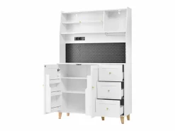 Sale Merax Aparador alto de cocina con zócalos y tablero perforado - 120 x 40 x 184 cm - con puertas + 3 cajones + balda - MDF - Blanco