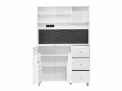 Sale Merax Aparador alto de cocina con zócalos y tablero perforado - 120 x 40 x 184 cm - con puertas + 3 cajones + balda - MDF - Blanco