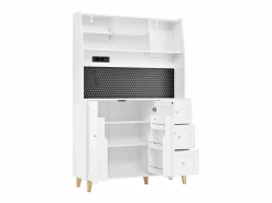 Sale Merax Aparador alto de cocina con zócalos y tablero perforado - 120 x 40 x 184 cm - con puertas + 3 cajones + balda - MDF - Blanco
