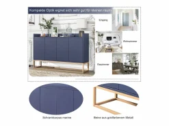 Best Aparador, Aparador Minimalista Moderno con 4 Puertas y Estructura de Metal para Comedor, Sala, Cocina, Aparador