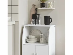 Hot Sobuy Aparador Auxiliar bajo de Cocina para microondas,con 2 Puertas y 1 Estante,L55 cm x P38 cm x H84 cm,FRG241-W ES Blanco