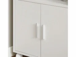 Hot Sobuy Aparador Auxiliar bajo de Cocina para microondas,con 2 Puertas y 1 Estante,L55 cm x P38 cm x H84 cm,FRG241-W ES Blanco