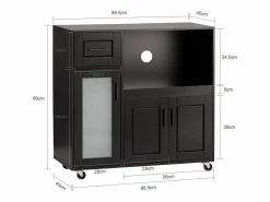 Hot Sobuy Aparador Auxiliar de Almacenamiento para Microondas con Ruedas Armario de Cocina con 3 Puertas y un Cajón 88.5 x 40 x 89 cm FSB78-SCH ES Negro