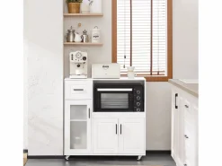 Online Sobuy Aparador Auxiliar de Almacenamiento para Microondas con 4 Ruedas Mueble Auxiliar de Comedor con 3 Puertas y 1 Cajón 88,5 x 40 x 89 cm FSB78-W ES Blanco