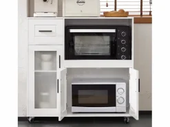 Online Sobuy Aparador Auxiliar de Almacenamiento para Microondas con 4 Ruedas Mueble Auxiliar de Comedor con 3 Puertas y 1 Cajón 88,5 x 40 x 89 cm FSB78-W ES Blanco