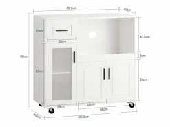 Online Sobuy Aparador Auxiliar de Almacenamiento para Microondas con 4 Ruedas Mueble Auxiliar de Comedor con 3 Puertas y 1 Cajón 88,5 x 40 x 89 cm FSB78-W ES Blanco