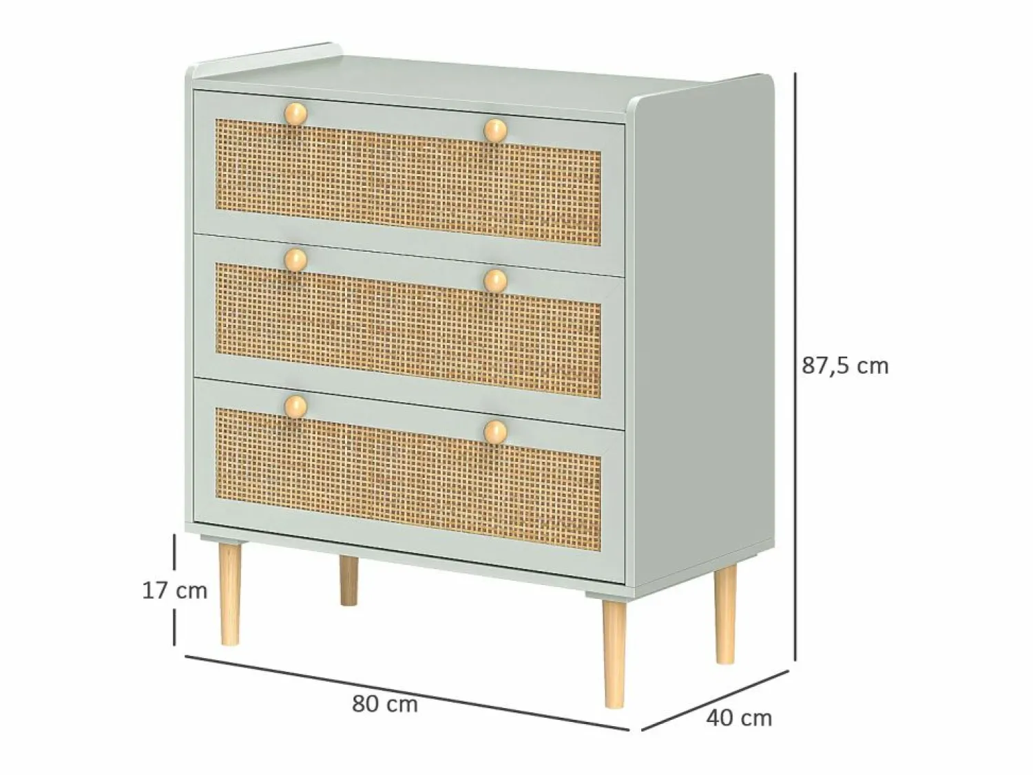New Aparador - Aparador con 3 cajones y cuatro patas antideslizantes - aspecto ratán - para salón y dormitorio Aparador