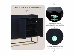 Sale Merax Aparador bajo 4 puertas - Patas de madera MDF y metal - Estilo moderno - Color - 120 x 30 x 80 cm Negro