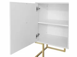 Discount Aparador bajo de 3 puertas con estantes regulables - 138x40x80,5cm - Madera MDF y metal dorado - Aparador