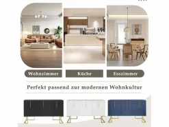 Discount Aparador bajo de 3 puertas con estantes regulables - 138x40x80,5cm - Madera MDF y metal dorado - Aparador