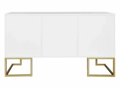 Discount Aparador bajo de 3 puertas con estantes regulables - 138x40x80,5cm - Madera MDF y metal dorado - Aparador