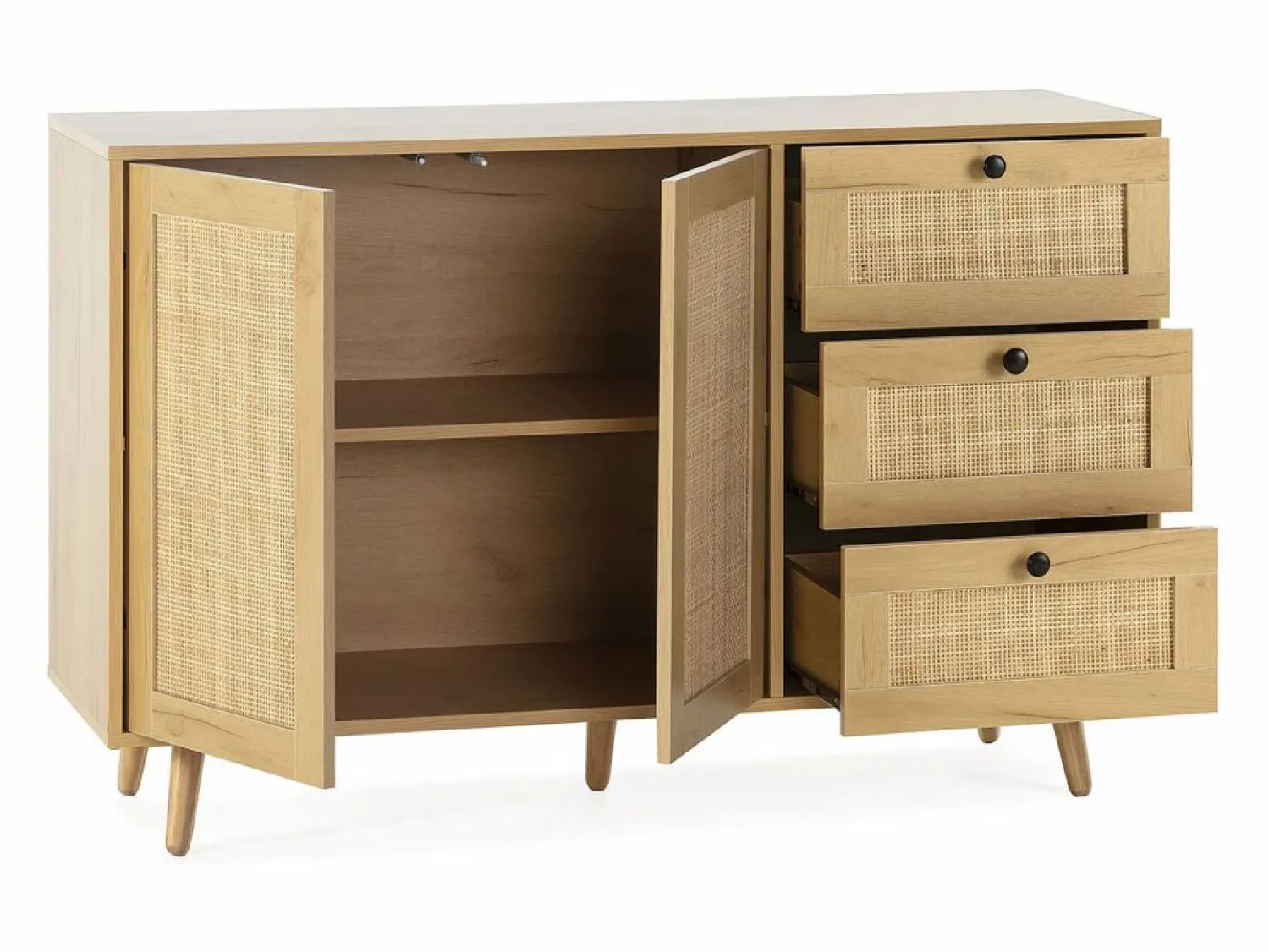 Clearance Aparador Bella 3 cajones y 2 puertas color roble, 120 cm Aparador