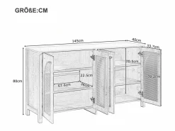 Sale Aparador - Aparador con 4 puertas de ratán y tiradores de metal - para comedor y salón Aparador