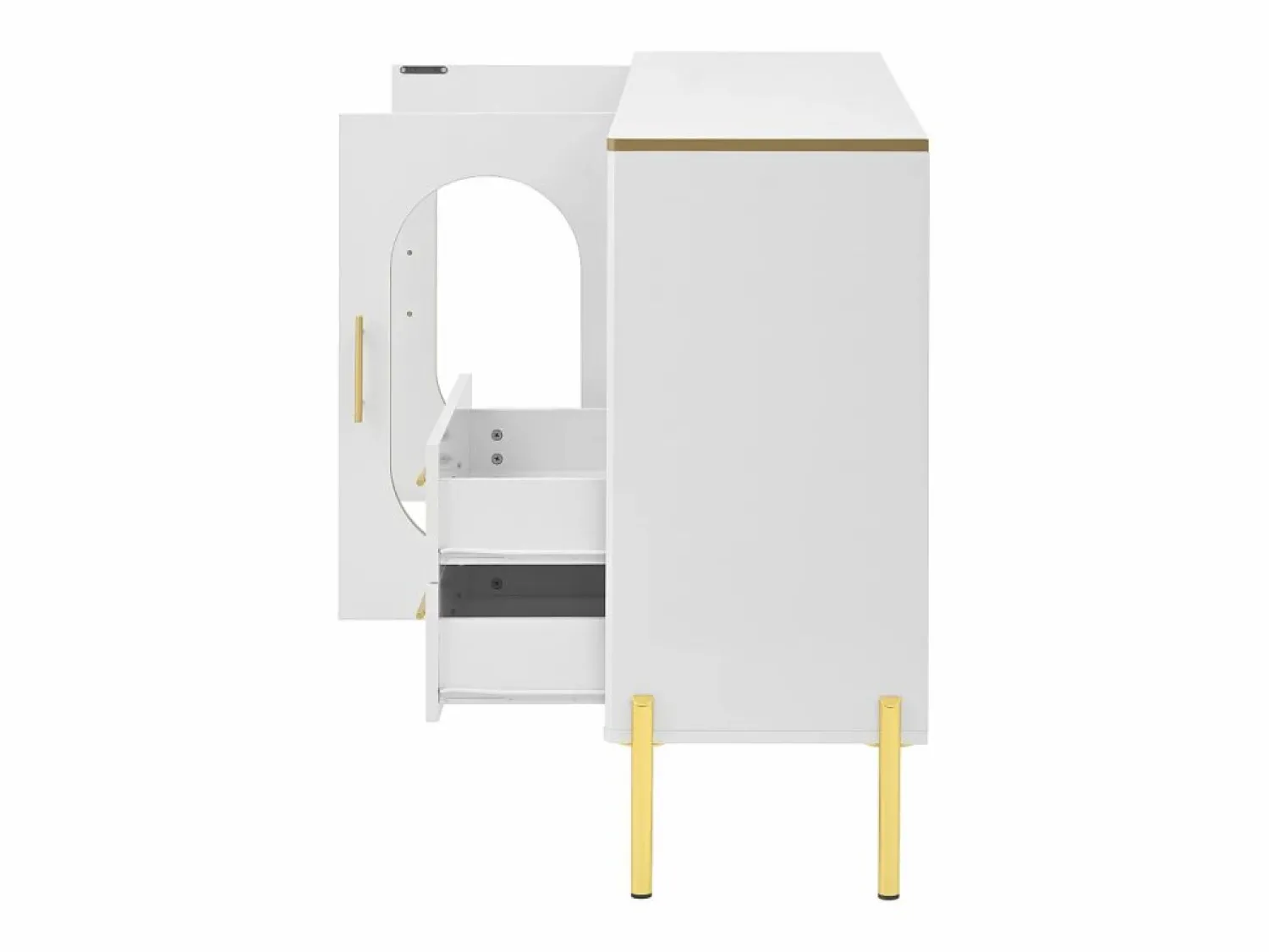 Discount Aparador con 2 cajones y 2 puertas de cristal, tiradores y patas dorados - para salón y comedor Aparador De Cocina
