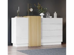 Clearance Aparador con 3 cajones y 4 puertas - 160 x 37 x 75 cm - Madera MDF - Color brillo y madera Aparador De Cocina