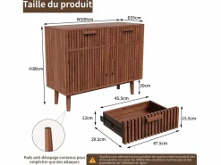 Hot Aparador con 2 cajones y 2 puertas, mueble de cocina, madera, 100 x 35 x 80 cm Color natural oscuro