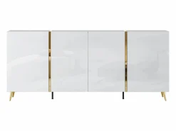 Discount Vente-unique Aparador con 4 puertas - 200 cm - Blanco brillante y Dorado - MARZIALO Blanco / Dorado