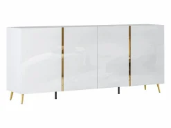 Discount Vente-unique Aparador con 4 puertas - 200 cm - Blanco brillante y Dorado - MARZIALO Blanco / Dorado