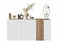 New Vente-unique Aparador con 3 puertas - Blanco y natural claro - CAYNO Color natural claro / Blanco