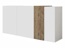 New Vente-unique Aparador con 3 puertas - Blanco y natural claro - CAYNO Color natural claro / Blanco