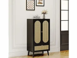 Merax Aparador con 2 puertas, 1 cajón - 60 x 40 x 110,5 cm - Tablero de partículas - Aspecto ratán - Blanco + roble