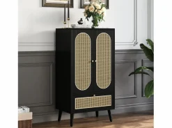 Merax Aparador con 2 puertas, 1 cajón - 60 x 40 x 110,5 cm - Tablero de partículas - Aspecto ratán - Blanco + roble